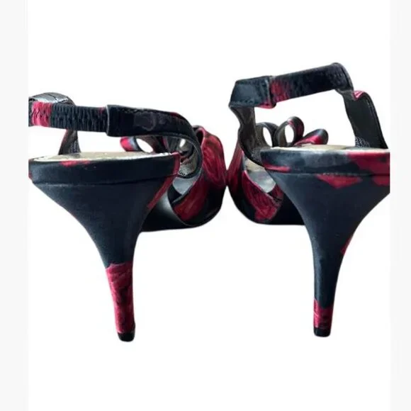 White House Black Market High Heel Peep Toe Floral Slingbacks Size 9M EUC - Picture 7 of 14